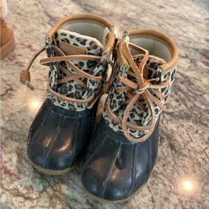 Sperry Kids Leopard Print Boots with Black Soles